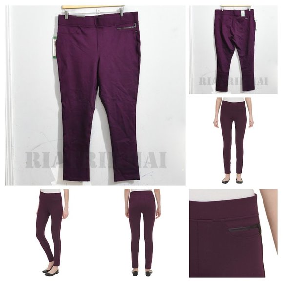 DKNY Jeans Ladies' Mid-Rise Pull On‎ Ponte Pant  Aubergine  color - Picture 1 of 8